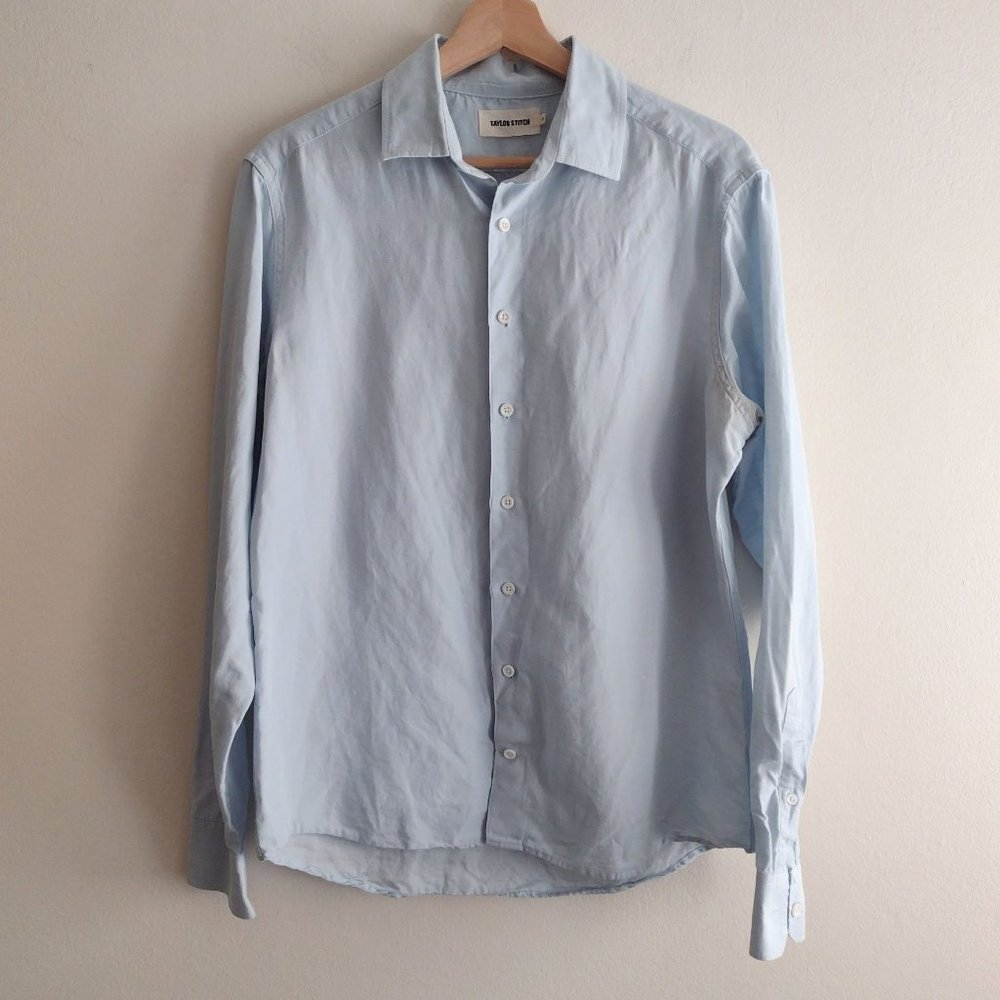 Taylor Stitch Blue Linen Blend Dress Shirt 40 Medium